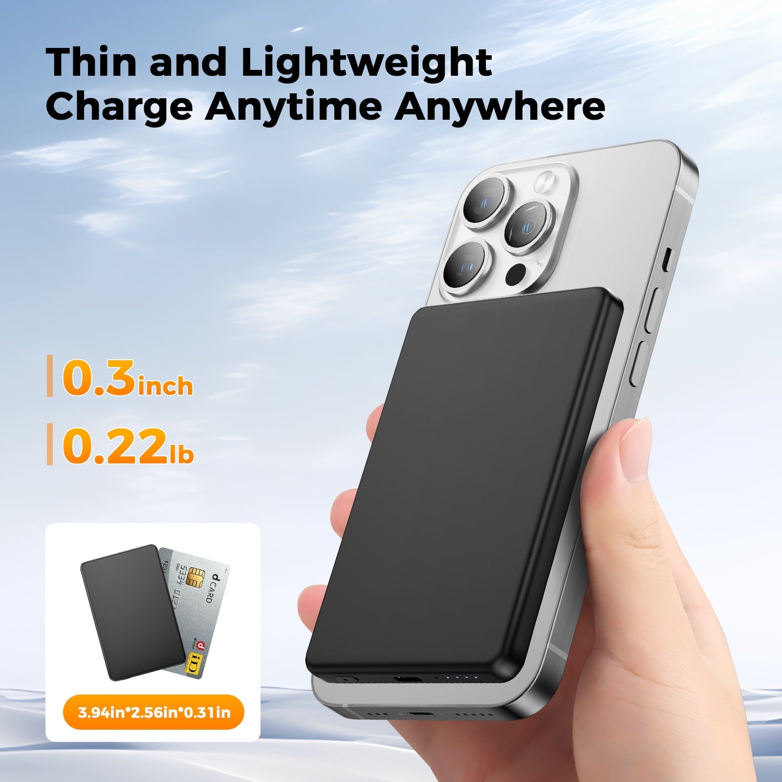 0.3" Ultra Slim MagSafe Portable Charger iPhone, 5000mAh Magnetic Wireless Portable Charger with Fast Charging, Slim MagSafe Battery Pack for iPhone 16 Pro Max/16 Pro/16/15/14/13/12, Black