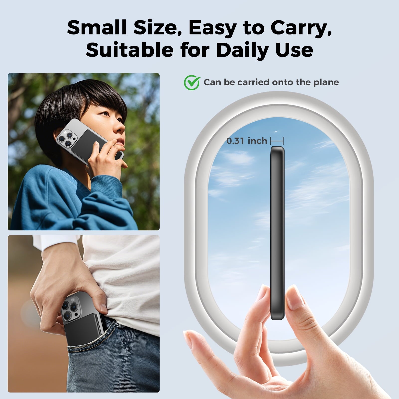 0.3" Ultra Slim MagSafe Portable Charger iPhone, 5000mAh Magnetic Wireless Portable Charger with Fast Charging, Slim MagSafe Battery Pack for iPhone 16 Pro Max/16 Pro/16/15/14/13/12, Black