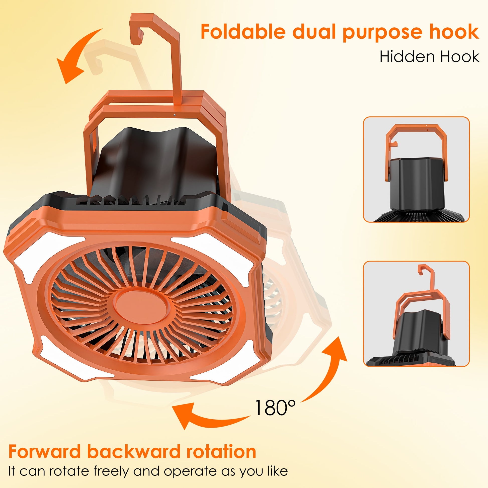 3-in-1 Camping Fan,Portable Fans Rechargeable , 20000mAh  Battery Powered Fanwith Light & Remote for Indoor, Outdoor, Tent, Travel, BBQ, Fishing, Jobsite - Black