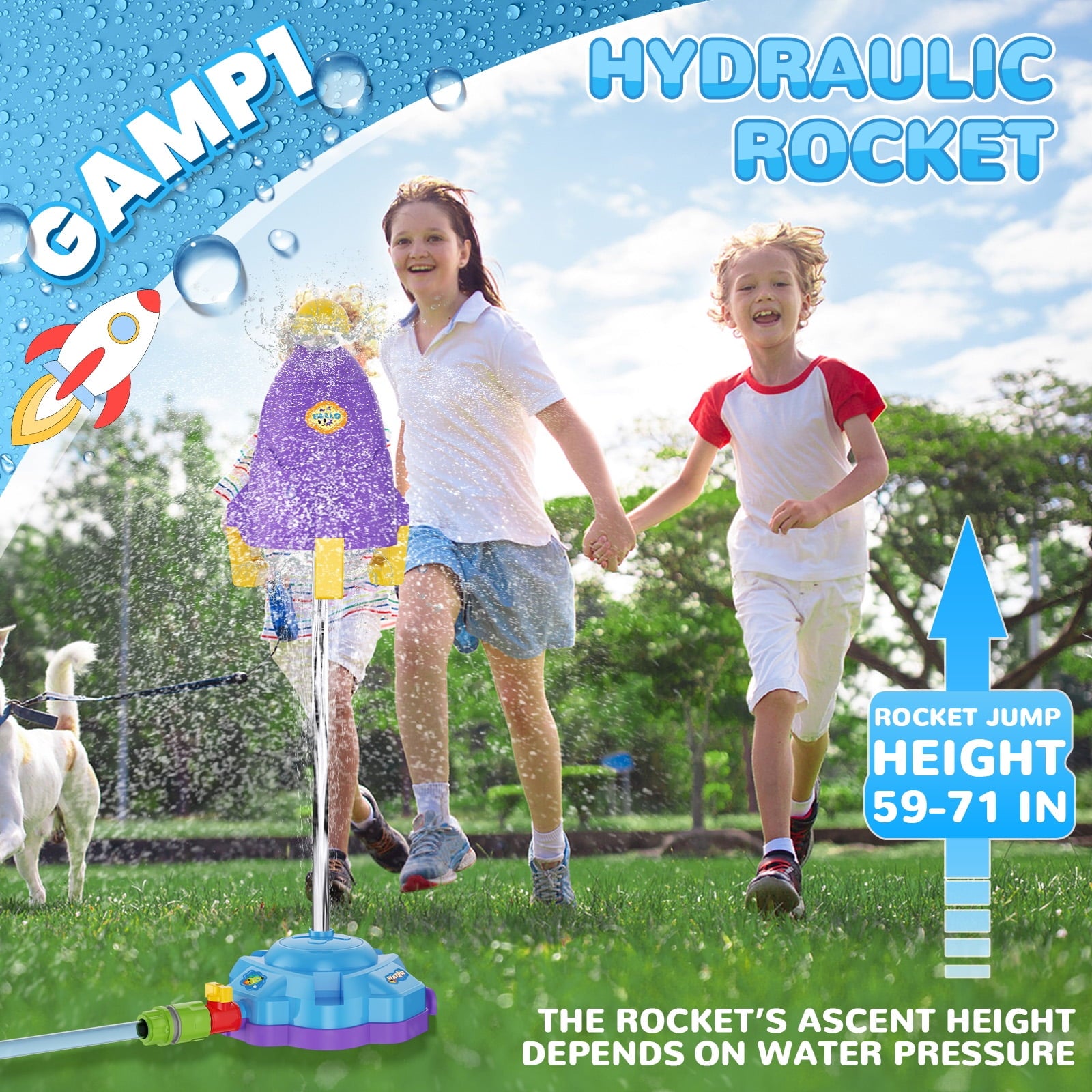 4-in-1 Water Sprinkler Toys for Kids, Summer Games for Outside with  Water  Baseball Rocket Launcher Toy, Boys Girls Summer Backyard Lawn Pool Party Fun (Blue)