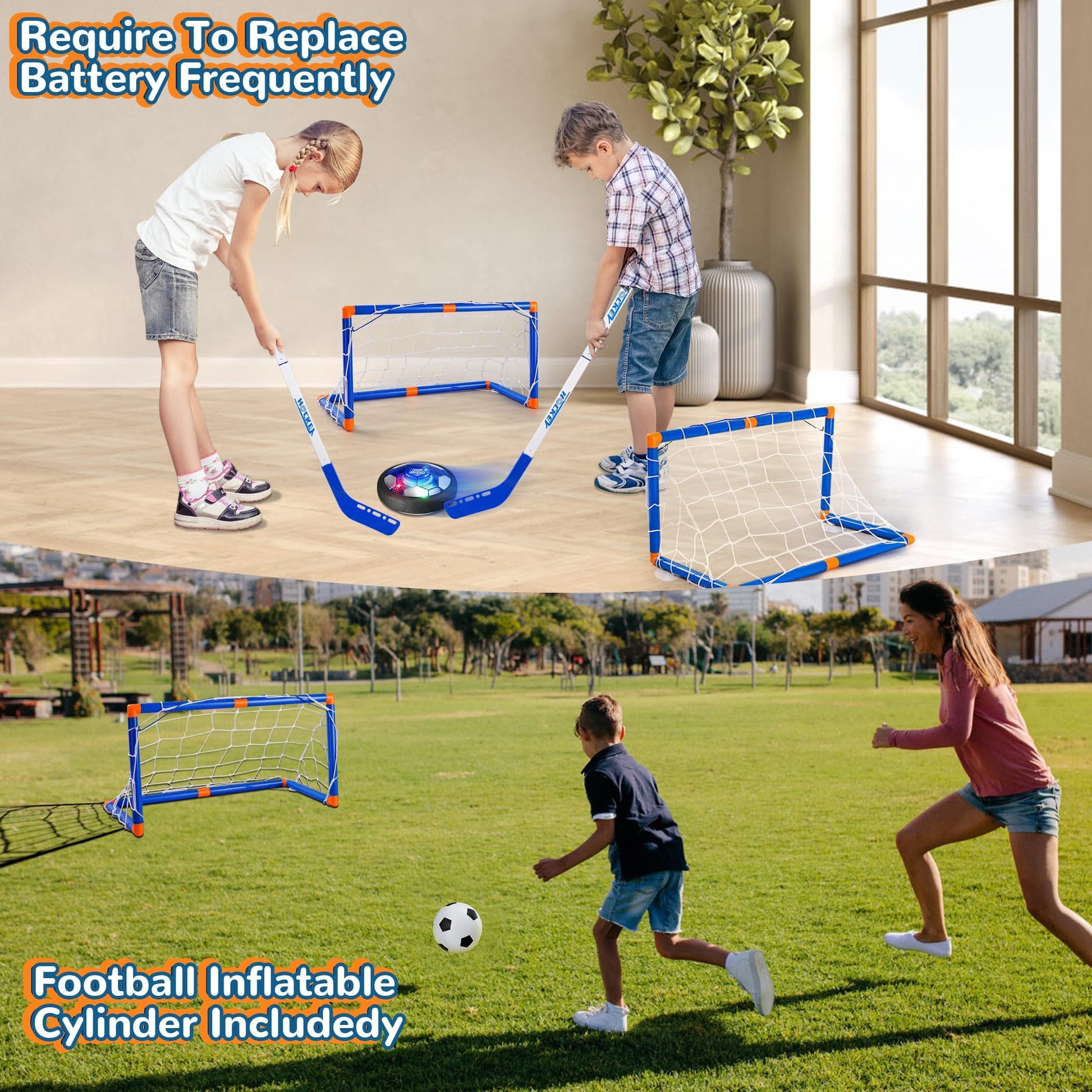 4-in-1 Hover Soccer Ball Set, Rechargable Air Floating Soccer Toy with LED Lights, Indoor & Outdoor Kids Sports Toys, Christmas Birthday Gifts for Boys Girls Aged 3 4 5 6 7 8-12