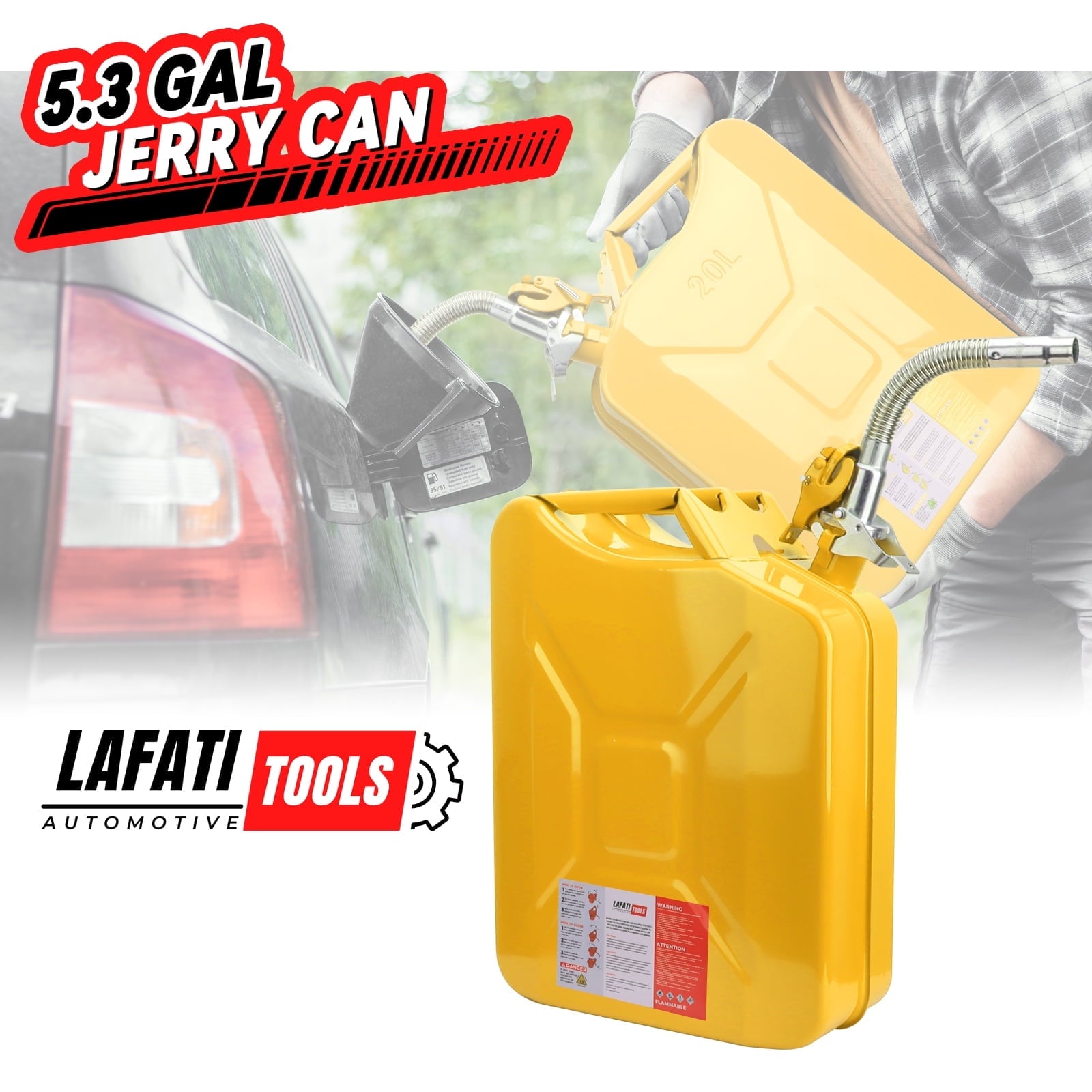 5 Gallon 20L Metal Gas Tank Can (US Stardard) Gas Can Power Emergency Backup Tank with Flexible Spout Red