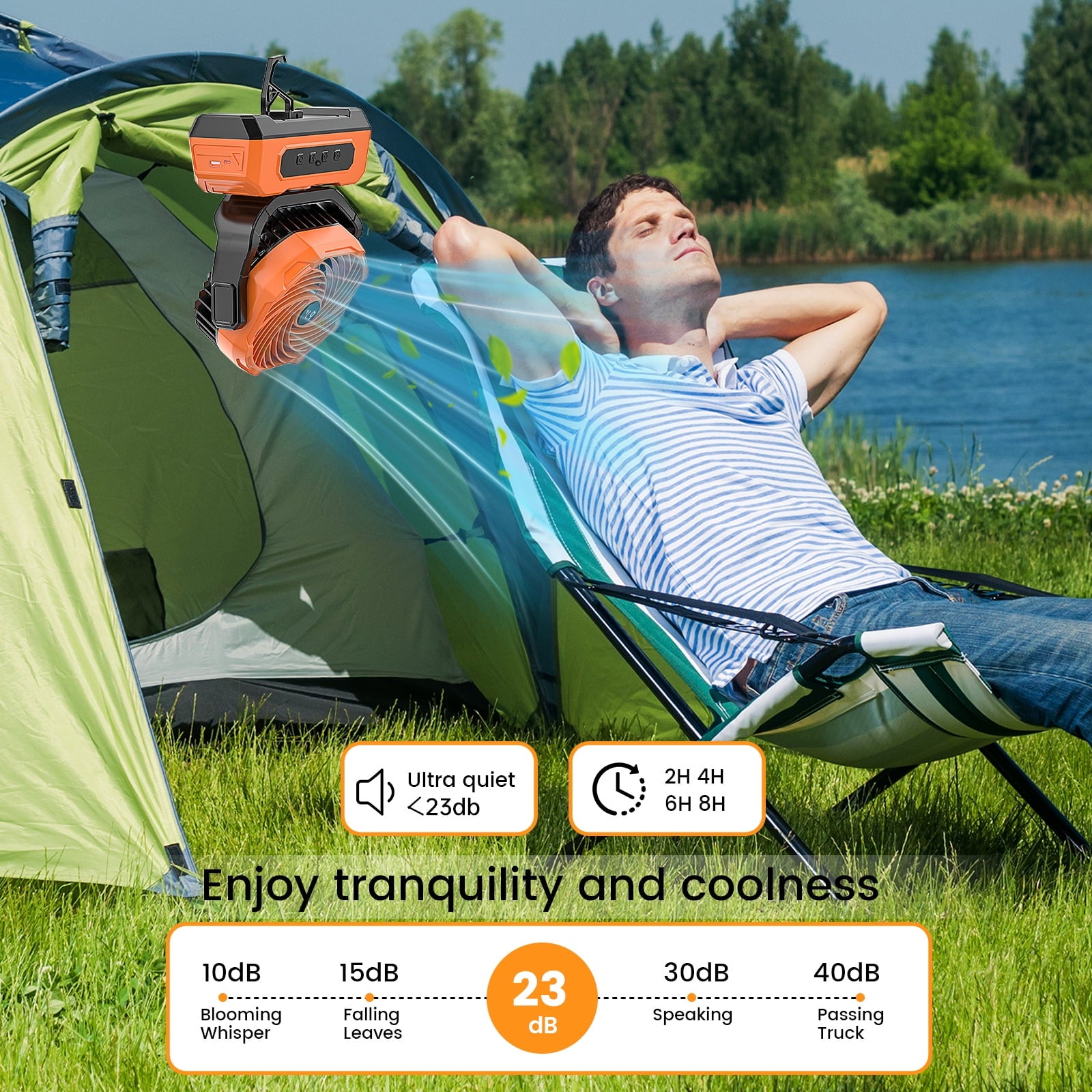 3-in-1 Camping Fan,Portable Fans Rechargeable , 20000mAh  Battery Powered Fanwith Light & Remote for Indoor, Outdoor, Tent, Travel, BBQ, Fishing, Jobsite - Orange