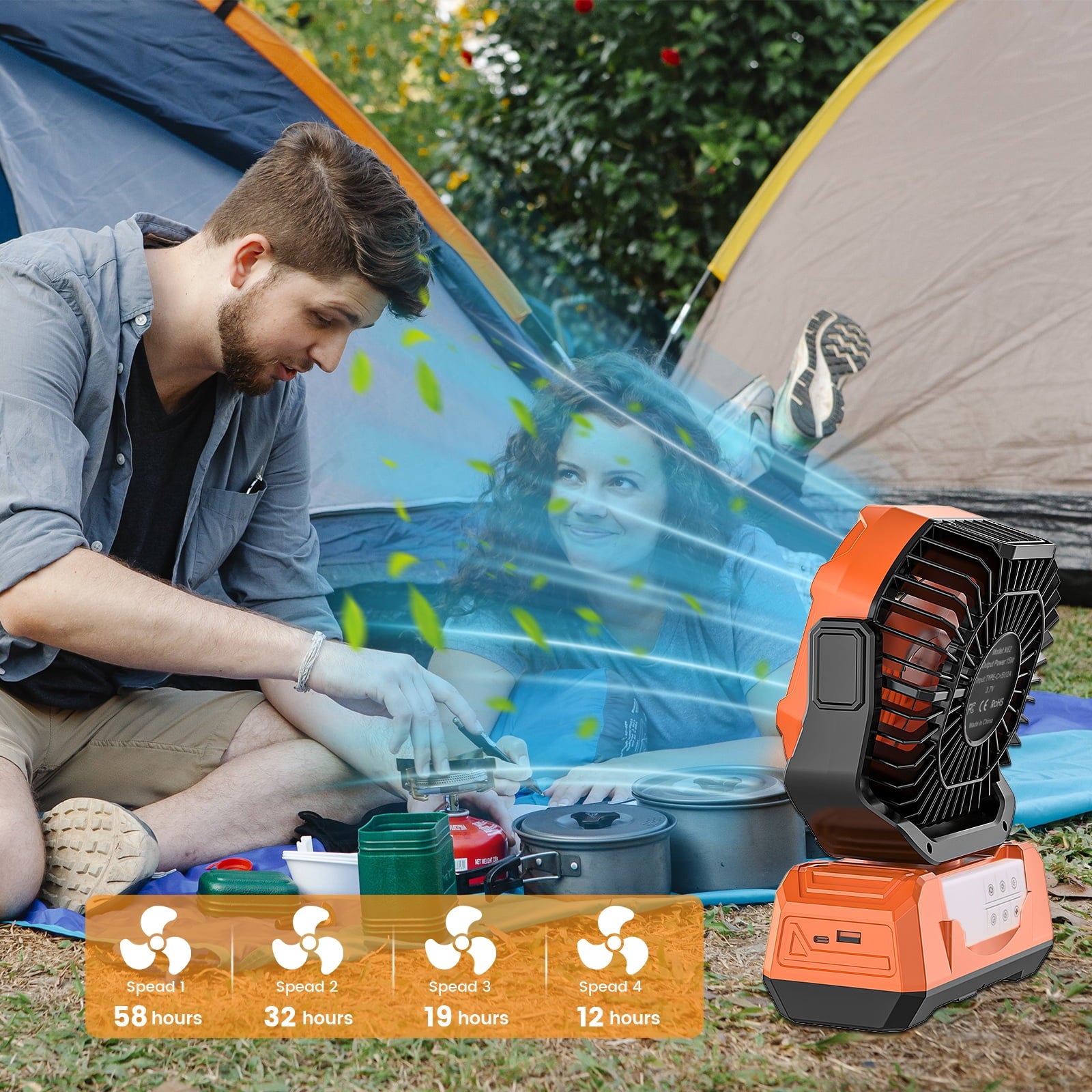 3-in-1 Camping Fan,Portable Fans Rechargeable , 20000mAh  Battery Powered Fanwith Light & Remote for Indoor, Outdoor, Tent, Travel, BBQ, Fishing, Jobsite - Orange