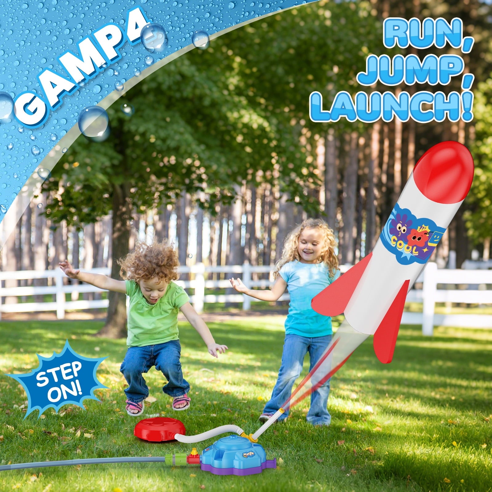 4-in-1 Water Sprinkler Toys for Kids, Summer Games for Outside with  Water  Baseball Rocket Launcher Toy, Boys Girls Summer Backyard Lawn Pool Party Fun (Blue)