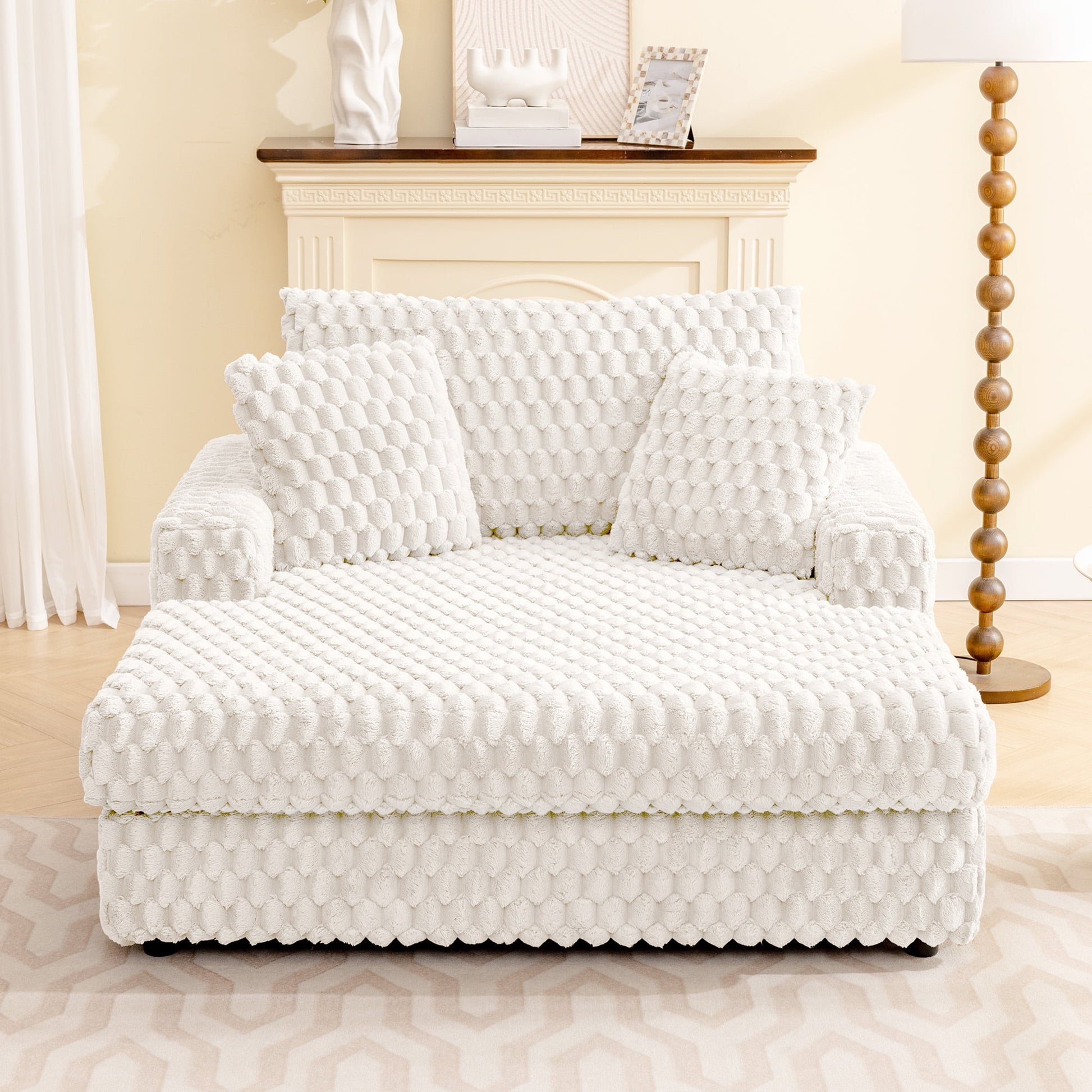 53 Inch Upholstered Chaise Lounge, Plush Sleeper Chair with Throw Pillows and Armrests, Sofa Bed Indoor for Living Room, Modern Velvet Futon Couch Loveseat
