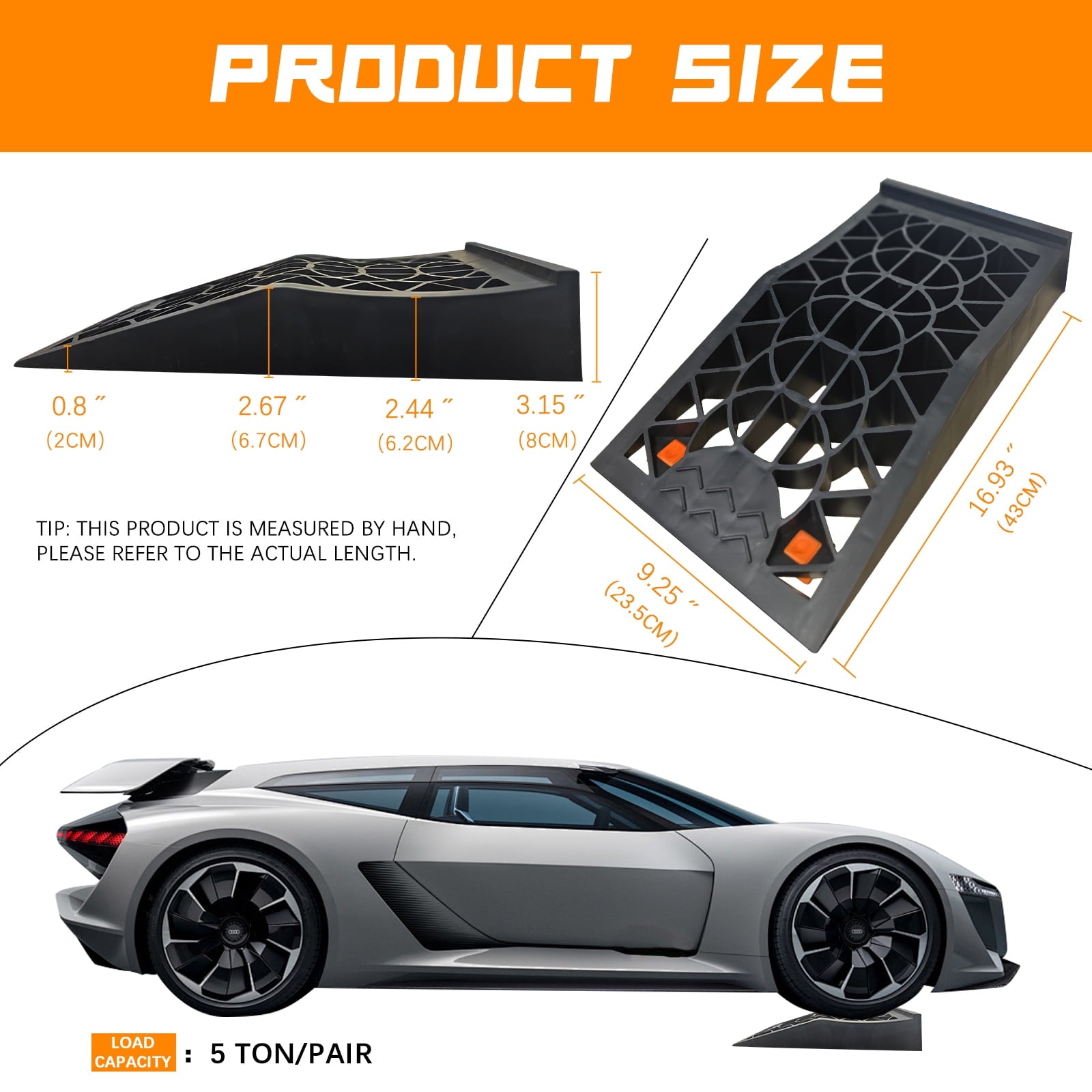 2 Pack Car Ramp, Car Ramp for Oil Change, Slow Profile Car Ramps, Rhino Ramps  Driveway RampLift Vehicle Maintenance